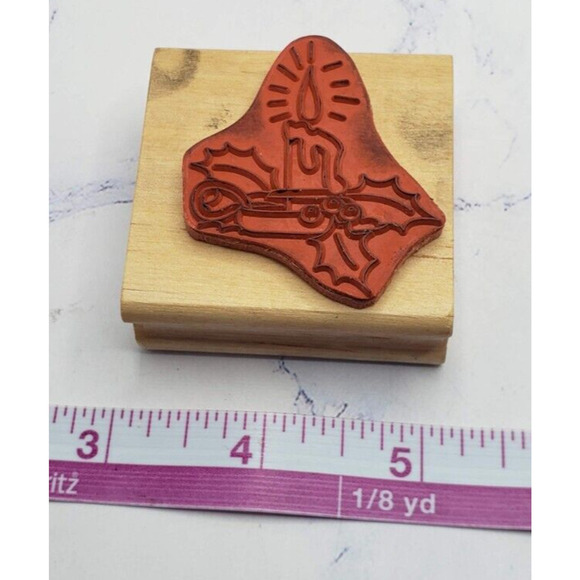 Holiday Christmas Candle With Holly Canadian Maple Collections Rubber Stamp - Picture 7 of 8